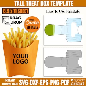 Canva Editable French Fries Box Template, Snack Box Template, Fried Potato Box Template, Food Box SVG, Party Favor Box, French Fry Label