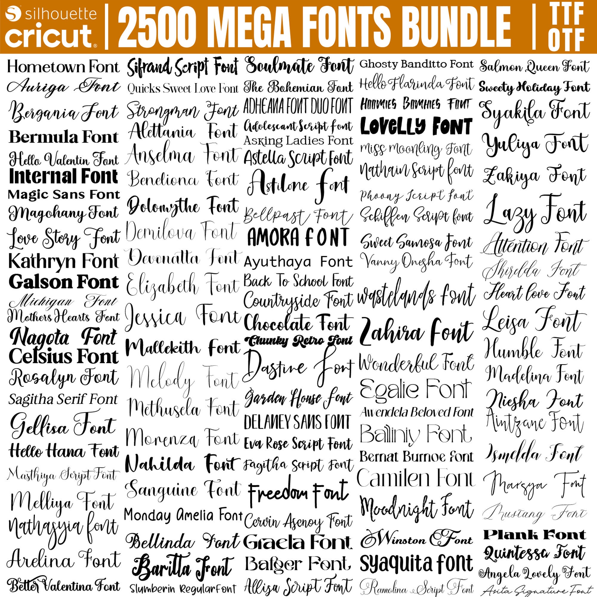 Mega paquete de fuentes manuscritas y script para Cricut, Canva, Procreate | Caligrafía moderna OTF/TTF