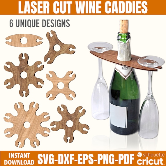 Wine Caddy SVG Laser Cut File: Wine Glass Holder Template, Lightburn, Xtool