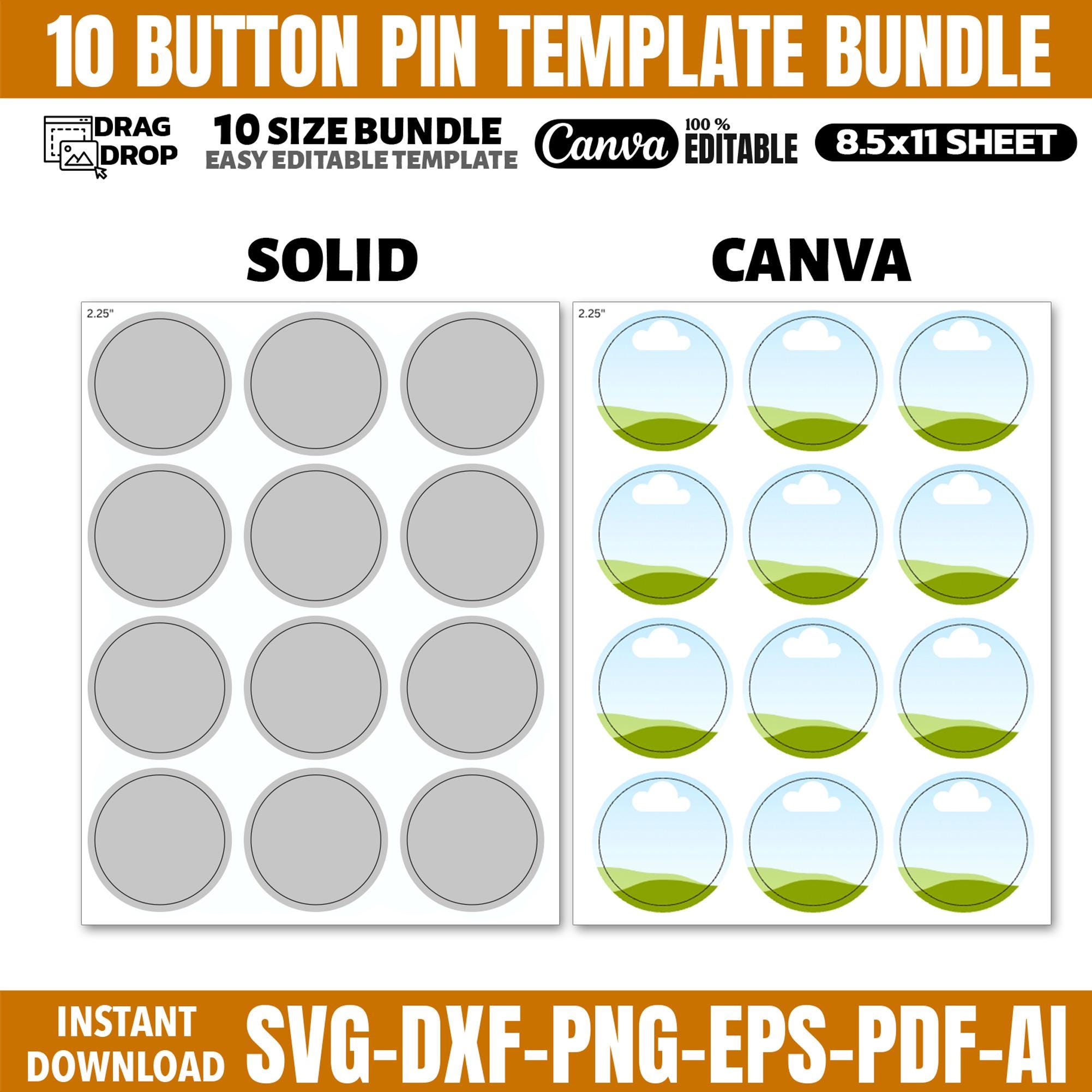 Button Pin Template Bundle 10 Sizes, Canva Editable Badge Template, 1 ...