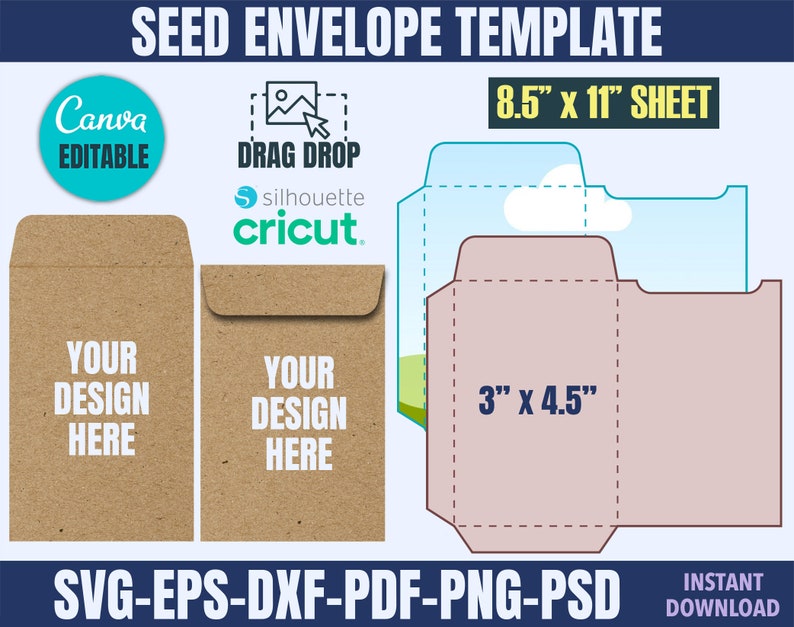 Mini Envelope Template, Seed Envelope Template, Envelope Template Svg, Cricut Envelope File, Envelopes Template, Envelope Canva Template, Seed Envelope Template