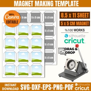 Square Magnet Maker Template Svg, Square Fridge Magnet Template, Template for Magnet Maker Machine, Fridge Magnet Template, Photo Magnet