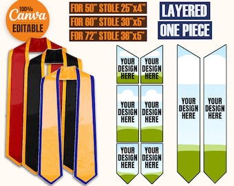 4 Size Editable Graduation Stole Template Bundle, Canva Blank Stole For Sublimation