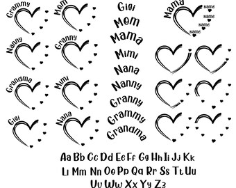 Benutzerdefiniertes Herz-Enkelkind-Namen SVG: Mama, Mimi, Oma (Digitaler Download)