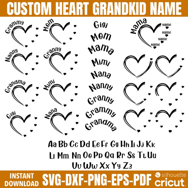Custom Heart Grandkid Name Svg, Mothers Day Svg, Personalized Mama Cricut Des,gn, Mother Mimi Clipart, Mother Day Tshirt, Mothers Day Gift