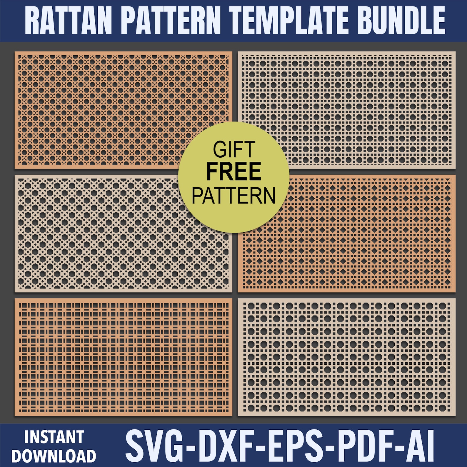 Rattan Cane Weave Seamless Patterns, Laser Cut Files (svg, Dxf, Eps ...