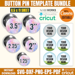 Button Pin Template Bundle, Button Pin Svg, Button Pin Template, Sublimation Button Pin Template, Pin Button SVg, Canva Button Pin Template