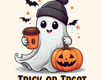 Café fantôme Halloween PNG, citrouille sublimation design (téléchargement numérique)