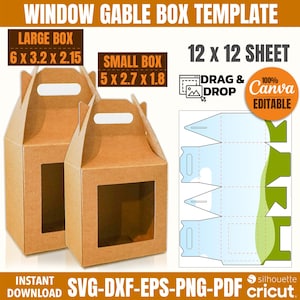 Fenster Giebel Box Vorlage Bundle, Giebel Box svg, Box svg, Giebel Box Cricut-Datei, Box Vorlage, Geschenkbox svg, Partygeschenke, Canva Vorlage
