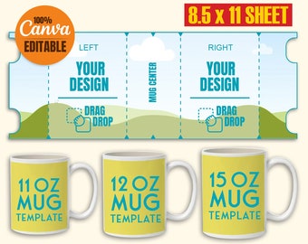 Mug Template Bundle: 11, 12, 15 Oz Full Wrap (Digital Download)