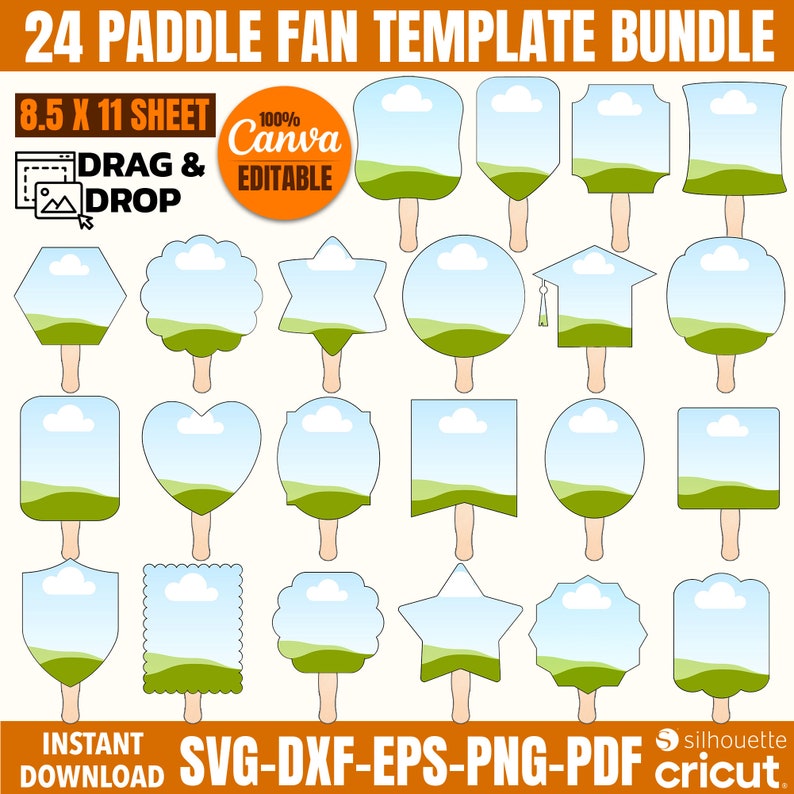 Paddle Fan Template Bundle, 24 Designs, Wedding, Graduation (svg, Eps ...