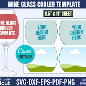Wine Glass Cooler Template Svg, Custom wine glass covers, wine glass cooler, sublimation template, canva template, Party Favors