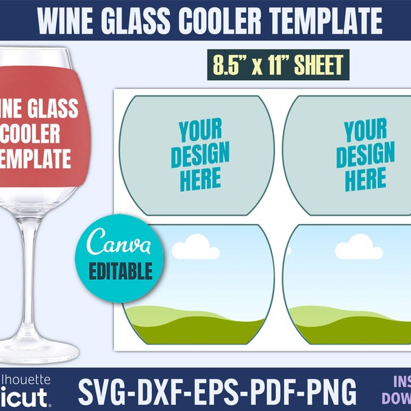 Wine Glass Cooler Template Svg, Custom wine glass covers, wine glass cooler, sublimation template, canva template, Party Favors