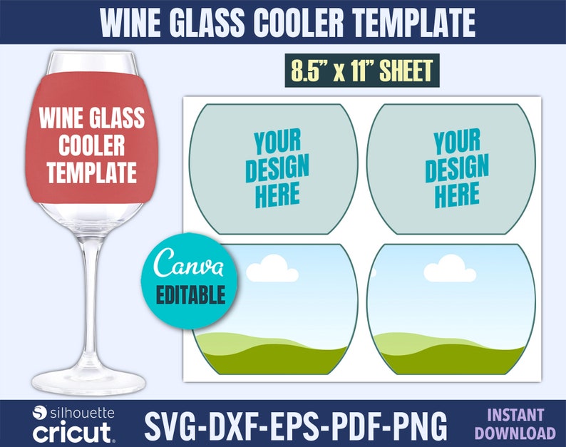 Wine Glass Cooler Template Svg Custom Wine Glass Covers Wine Etsy