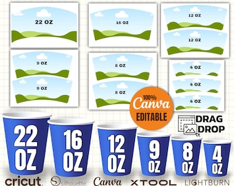 Canva Paper Cup Wrapper Template Bundle, All Sizes (Digital Download)