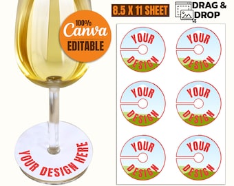 Weinglas Tag Vorlage: Hochzeits Geschenk, Canva & Cricut Datei (Digitaler Download)