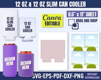 Szablon chłodziarki na puszki Slim & Standard o pojemności 12 uncji: SVG, PNG, PDF (pobieranie cyfrowe)