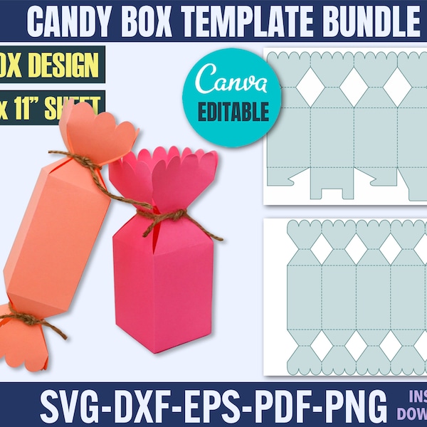 Modèle de boîte de bonbons coupé, boîte en forme de bonbon svg, boîte Svg, boîte-cadeau, modèle de boîte-cadeau de bonbons, coffret cadeau de fête, boîte svg pour cricut