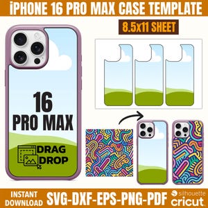 Modello per custodia iPhone 16 Pro Max, custodia iPhone 16 Pro Max Canva modificabile, modello per sublimazione iPhone Custodia iPhone Svg, modello trascina e rilascia
