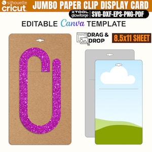Cartão de exibição de clipes de papel gigante Canva, Modelo de cartão de exibição de clipes de papel Svg, Modelo de cartão de exibição de clipes de papel grande, Cricut, Silhueta