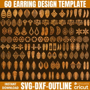 Earrings SVG Template Bundle: 60 Laser Cut Designs (Digital Download)