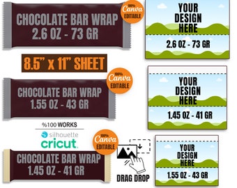 Chocolate Bar Wrapper Template Bundle: Canva, Cricut, Silhouette (Digital Download)