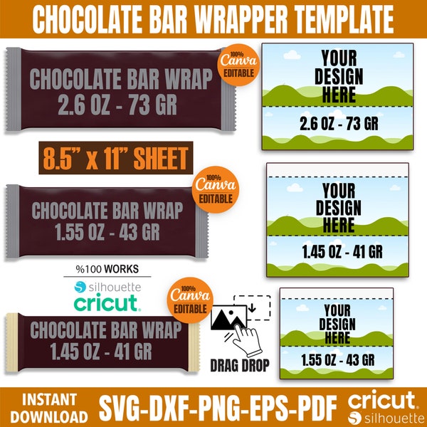 Chocolate Bar Wrapper Template Bundle, Chocolate Label, Candy Bar Wrapper Template, Party Favors, Chocolate Template, Canva Template