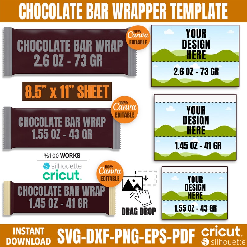 Chocolate Bar Wrapper Template Bundle, Chocolate Label, Candy Bar Wrapper Template, Party Favors, Chocolate Template, Canva Template