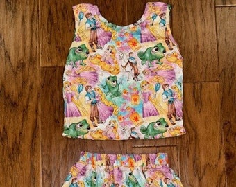 Disney Princess Tangled Rapunzel Inspired Pascal Boutique Tank and Skirt Outfit Set Spring/Summer Girls/Infant/Kids/Toddler