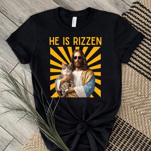 He is Rizzen Jesus Rizz Holding a Cat Charisma Rizzler PNG T-shirt ...