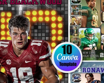 Custom Football Poster Canva Templates: Editable Senior Photo Collage Designs, Game Night, Sport Poster