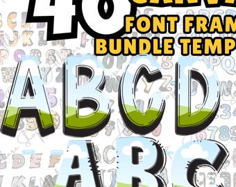 Doodle Letter Canva Frame Alphabet Fonts and Numbers Templates (Canva Digital Download)