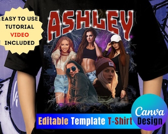 Editable Bootleg Rap Pet Shirt Template: Custom Photo 90s Design (Canva)