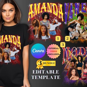 Bootleg Rap Tee Shirt Template: All Over Print, 3 Bundle (Canva Pro Editable PNG)