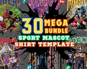 Football Mascot T-Shirt Templates: 30 Mega Bundle, Editable School Design (Canva Digital Download)