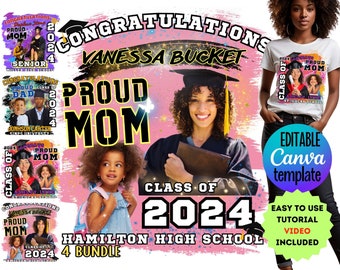 Graduation Proud Mom T-Shirt Templates Proud Family Design (Canva Editable)
