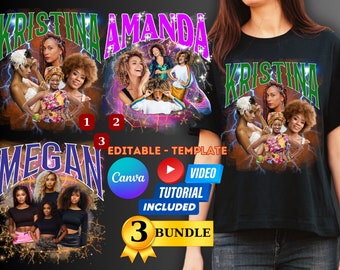 Custom Bootleg Rap Tee Template: 90s Graphic, Editable CANVA (3 Bundle)