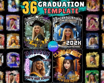 Szablon ukończenia szkoły w 2026 roku, koszulka urodzinowa, edytowalne szablony Canva, koszulka dla absolwenta w formacie PNG