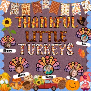 Bulletinboardkit voor Thanksgiving: afdrukbaar dankbaar kalkoendecor klasdecoratie, herfstdecor (digitaal bestand)