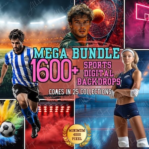 1600+ zestawów sportowych tła nakładek, piłka nożna, futbol, koszykówka, baseball, siatkówka, tenis, softball, hokej tła cyfrowe PNG