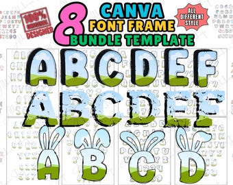 Canva Alphabet Frame Doodle Letters Set Template,  Fill Your Own Font, Editable Canva Letters, Drag and Drop,Canva Frame Monogram Design Png