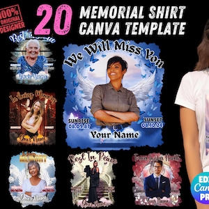 In Loving Memory Design Canva Editable Bundle Memorial PNG, RIP, Heaven&#39;s Stairway, Blue Memorial Shirt, Funeral, Celebration of Life, DTF