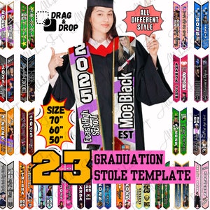 Graduate Stole Canva Editable Template, Graduation Stole Template Bundle Stole Template SVG Graduation Template Sublimation 70&quot; Stole 60 PNG