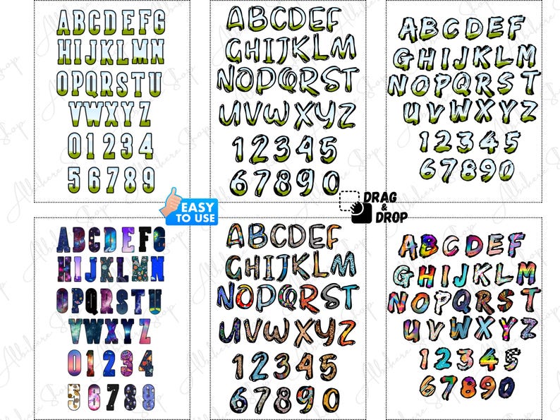 Editable letter frame template set for fun font customization.
