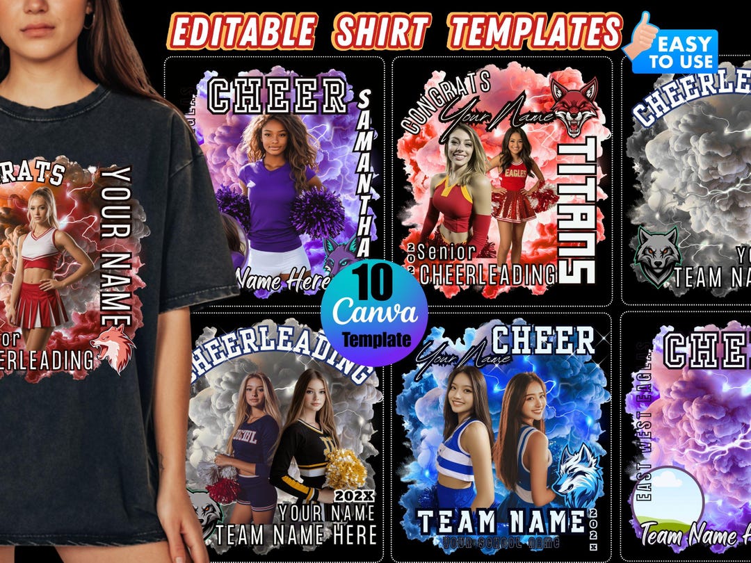Cheerleading Shirt Template Cheer Poster Canva Bundle Design Senior ...