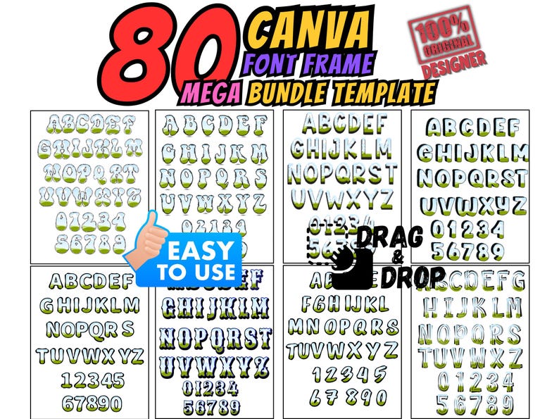Editable doodle letter frames for Canva monogram or font projects.