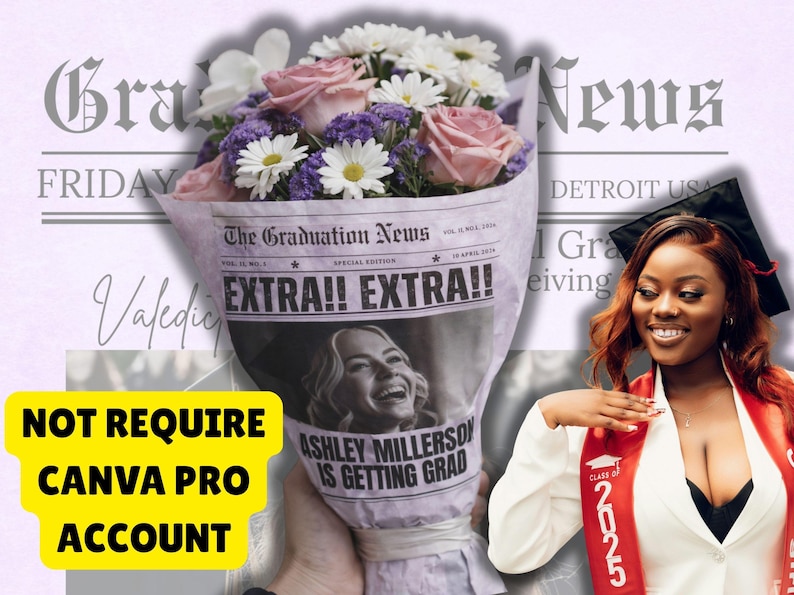 Graduate Newspaper Template | Graduation Announcement | Printable Canva Template | Editable Design | Senior Keepsake Gift image 2