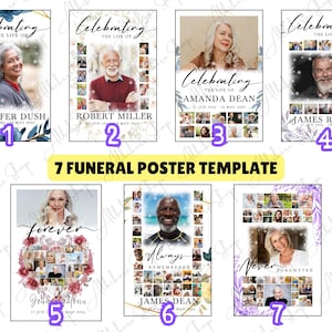 Funeral Photo Collages Sign Set Template, Funeral Welcome Sign Template, Celebration of Life In Loving Memory, Memorial Poster Rest in Peace