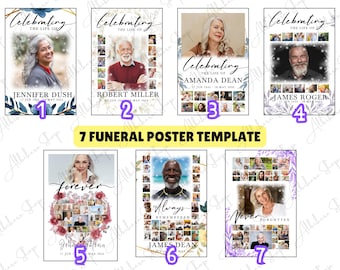 Plantilla de cartel para collage de fotos funerarias: Celebración de la vida (Plantilla de Canva)