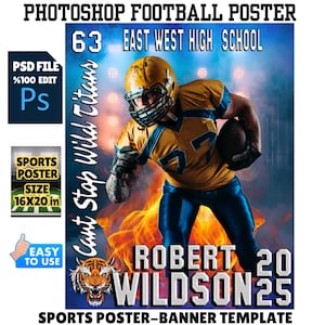 Photoshop Football Sports Templates Social Media PSD File, Football Mascot Shirt Photoshop PSD File, Football Player Poster Template Banner